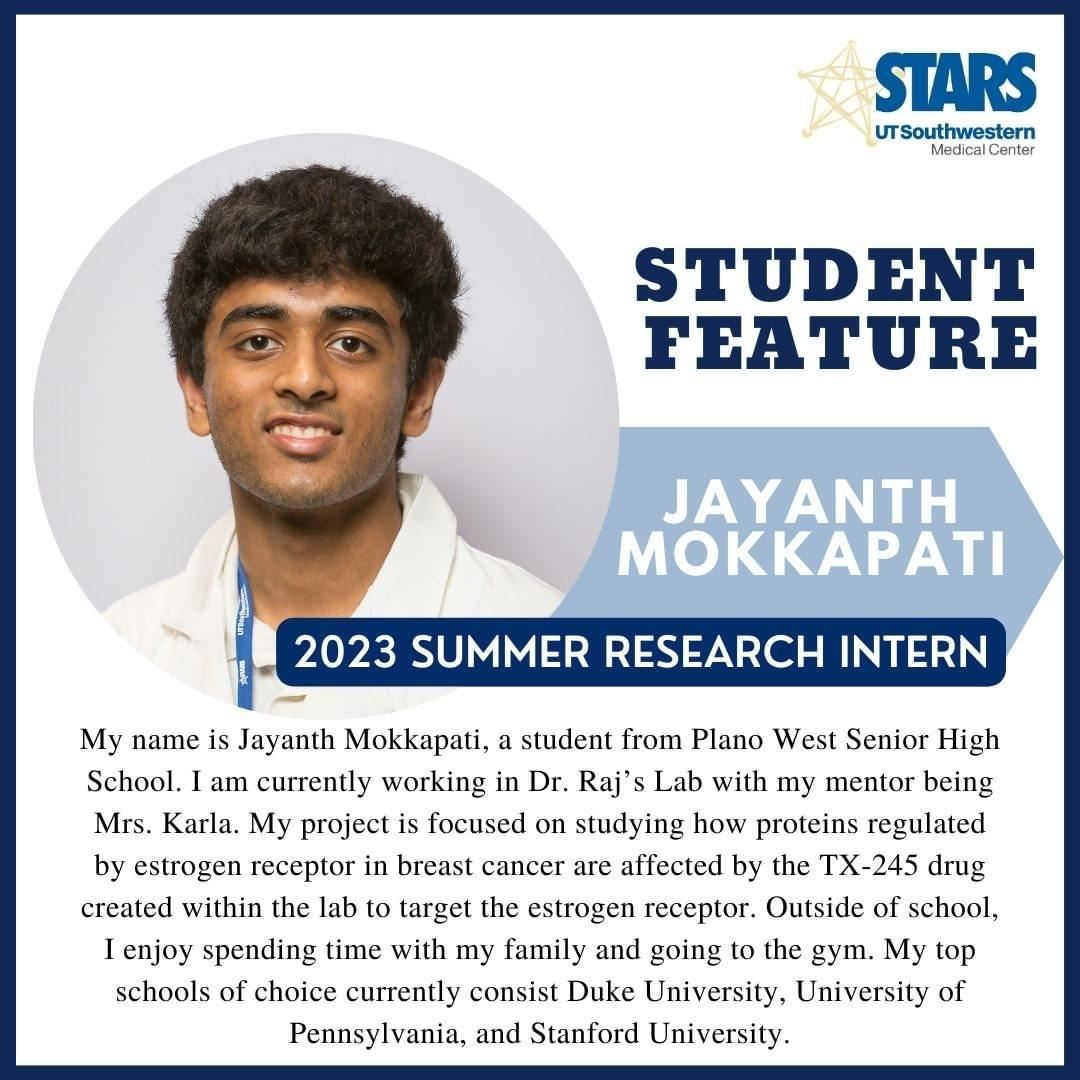 jayanth mokkapati-2023 summer research intern. Top school choices are Duke, Pennsylvania, and Stanford